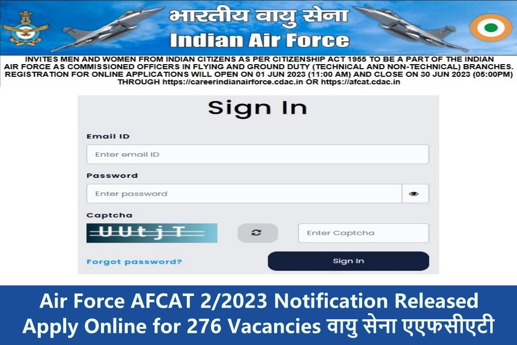 Air Force AFCAT 22023 Notification Released