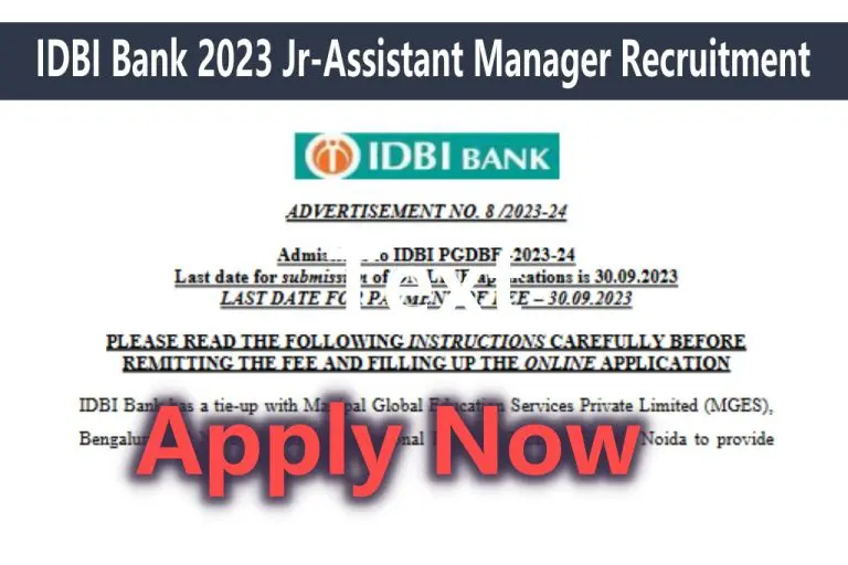IDBI Bank 2023 Jr-Assistant Manager Recruitment
