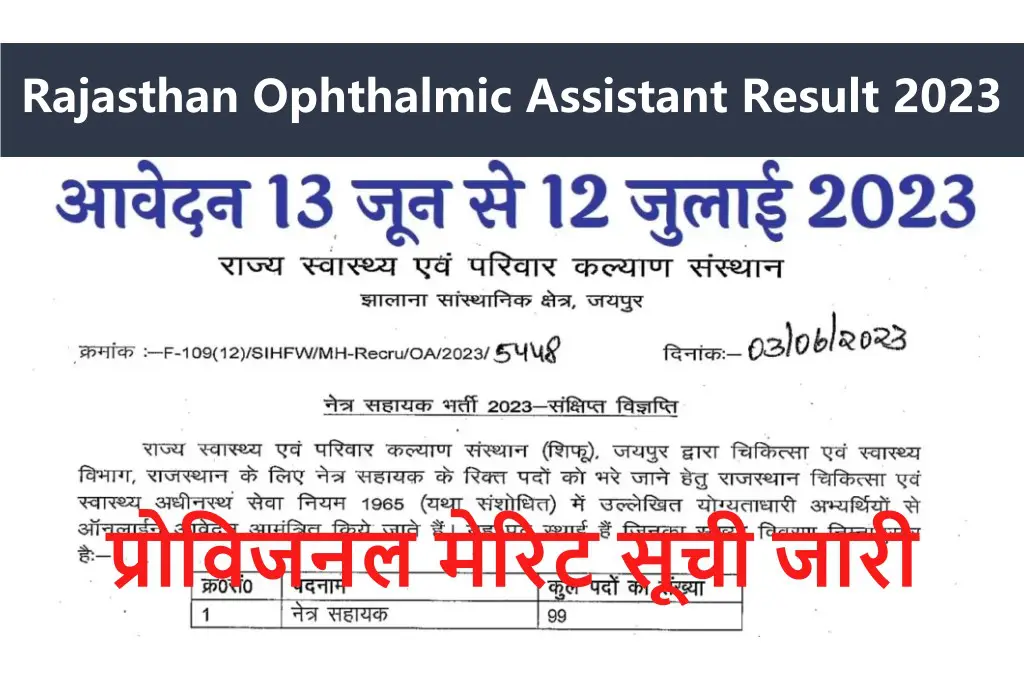 Rajasthan Ophthalmic Assistant Result 2023