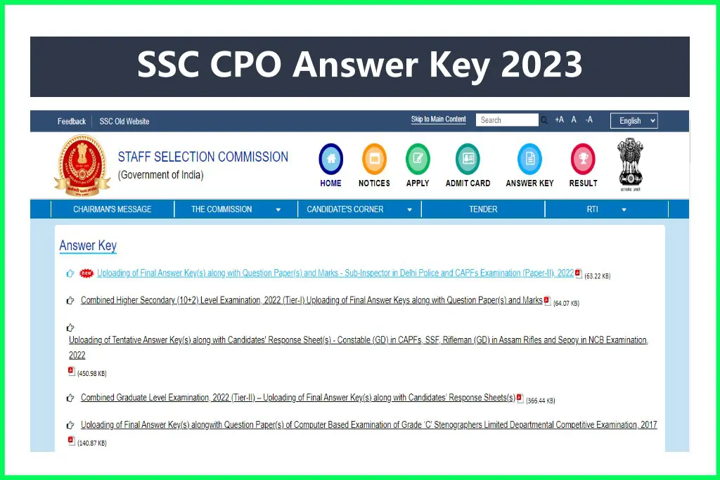 SSC CPO Answer Key 2023 Tier 1