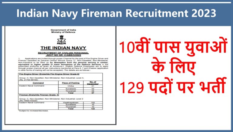 Indian Navy Fireman Recruitment 2023